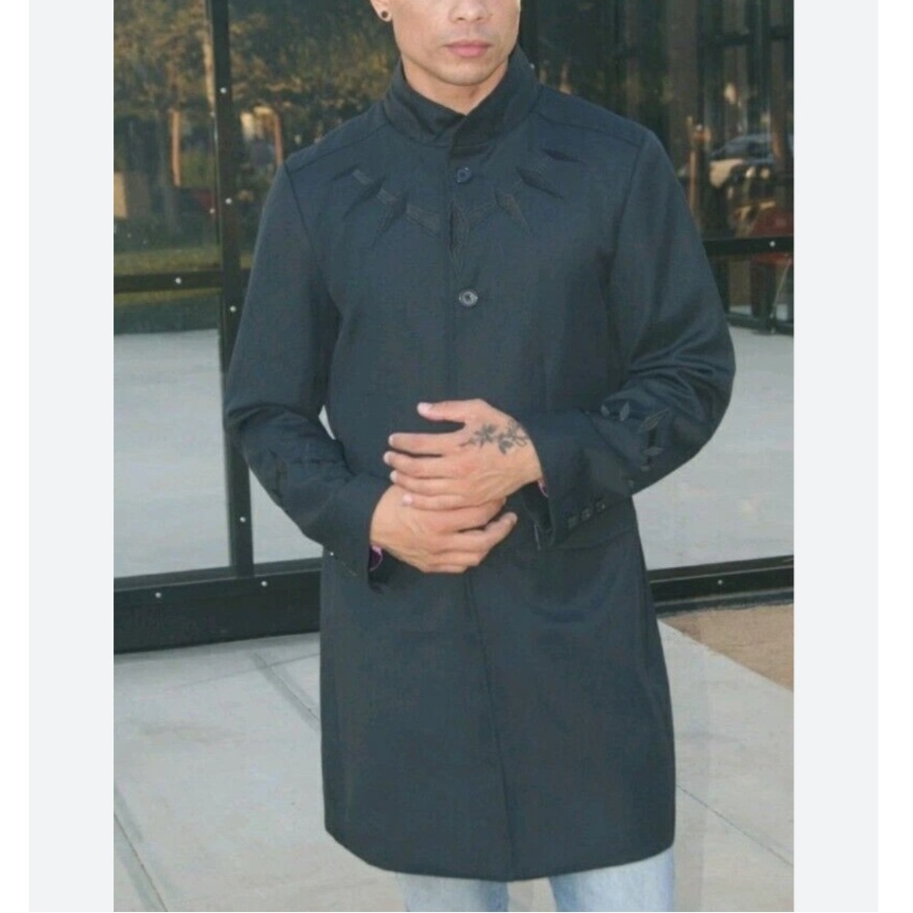 Marvel AVENGERS T-CHALLA WAKANDA MEN 2XL Embroidered LONG CAR Coat BLACK PANTHER
